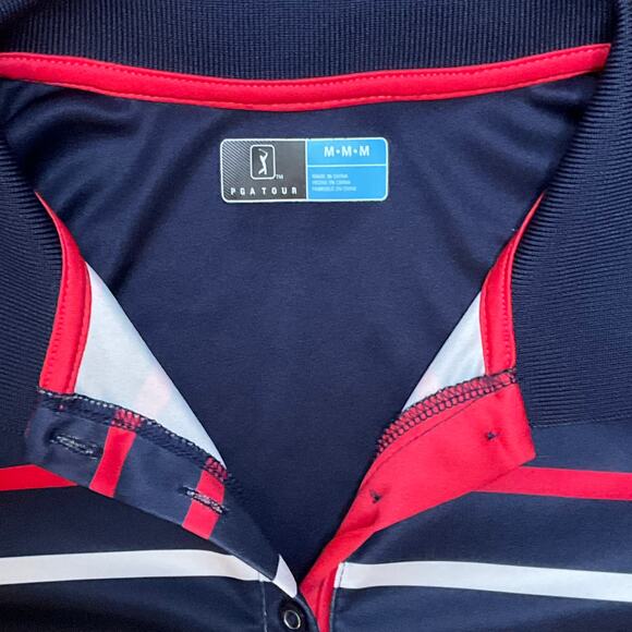 PGA TOUR Sleeveless Polo – Navy/Red/White Stripe (M) - Picture 3 of 6